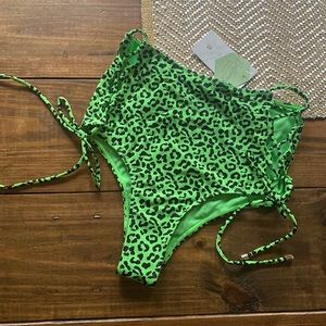 NWT BuffBunny Santorini Green Leopard Print Bikini Bottom size large